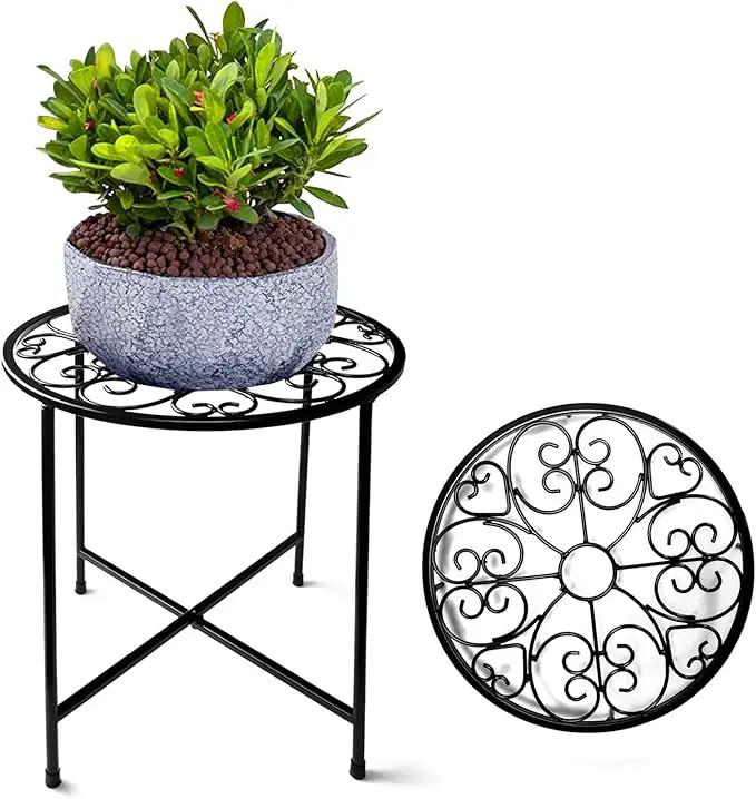 Plant Stand Indoor Outdoor, 15" Tall Flower Pot Stand, Round Metal Corner Plant Stand for Flower Pot, Rustproof Flower Plant Holder for Home, Garden, Patio, Plant Lovers, Housewarming (Set of 1) by GreenHaven Gardens