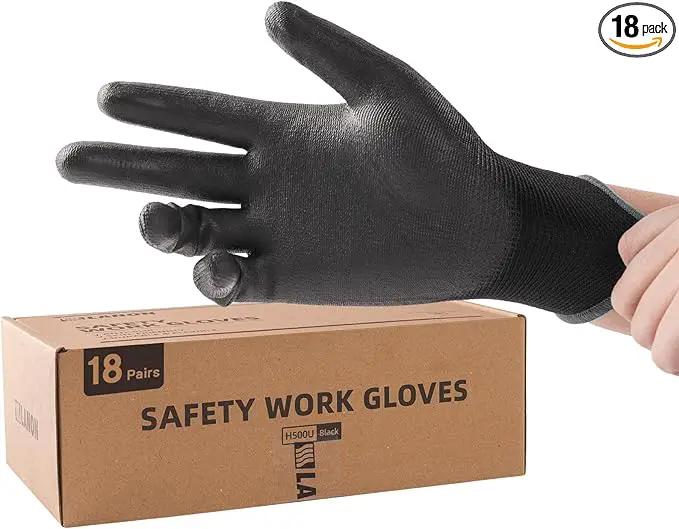 LANON Safety Work Gloves for Men and Women, 18 Pairs Mechanic Black Working Gloves with Grip Odorless PU Coated, Seamless Knit, Full Fingertip Touchscreen for Light Duty Working Gloves, XXL by GreenHaven Gardens