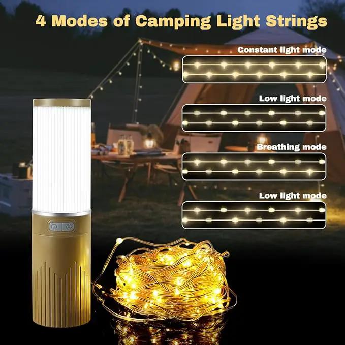 Camping Lantern with 49.2FT String, 2 in 1 Outdoor Warm White String Lights with 4 Modes & 5 Modes Rechargeable Camping Lamp IPX4 Waterproof Portable LED Tent Light for Outdoor Yard Garden Decoration by GreenHaven Gardens