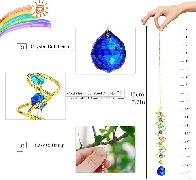 H&D HYALINE & DORA Gazing Ball Spiral Tail Crystal Suncatcher, Rainbow Maker Crystal Beads Decor Sun Catcher Hang with Hook for Window Indoor Outdoor by GreenHaven Gardens