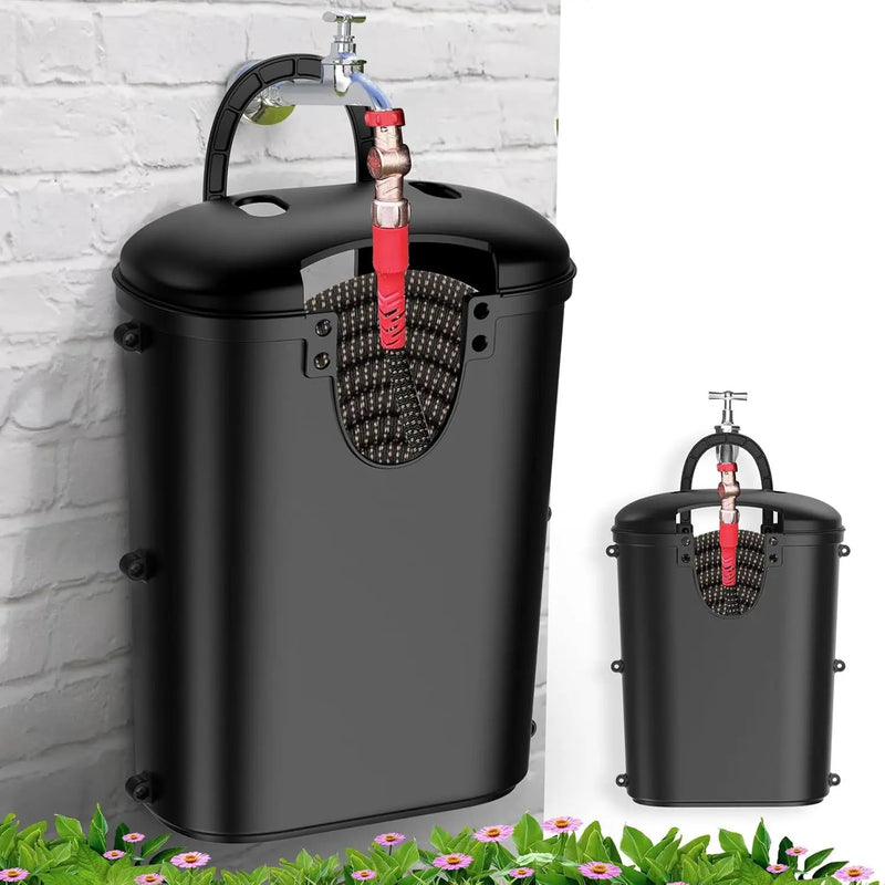 Riokko Garden Hose Holder Bucket, Hose Storage, Water Hose Storage for Outside, Hose Box Fits 25FT Heavy Duty/100FT Expandable/50FT Flat/50FT Stainless Steel Hoses, Hanging Handle & Drain Hole Design by GreenHaven Gardens