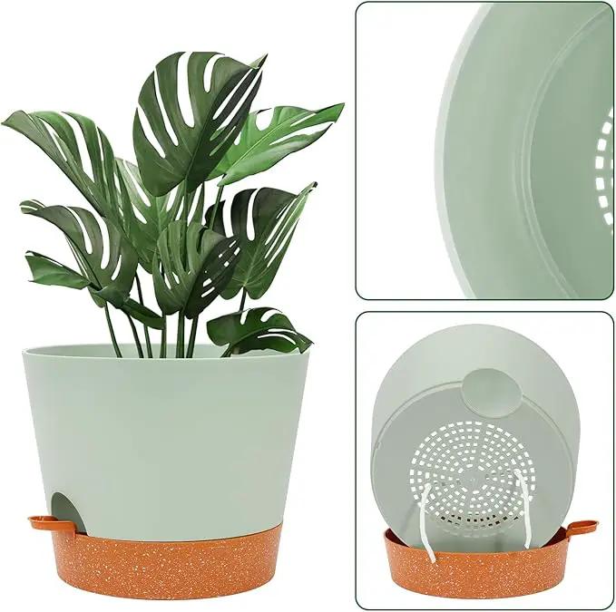 GARDIFE 12 inch Plant Pots, planters, Self Watering Pots, 2 Pack Large Plastic Flower pots with Deep Reservior and High Drainage Holes for Indoor Outdoor Plants and Flowers, Green by GreenHaven Gardens