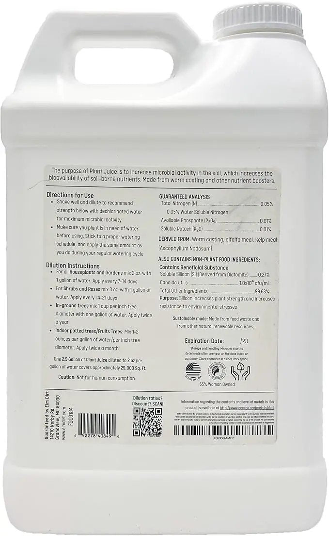 Elm Dirt Plant Juice Organic Fertilizer for All Purpose Plants - Plant Food Indoor House Plants | Liquid Plant Food Outdoor & Indoor Plant Fertilizer for Vegetables, Succulents & Hydroponic 2.5Gallon by GreenHaven Gardens