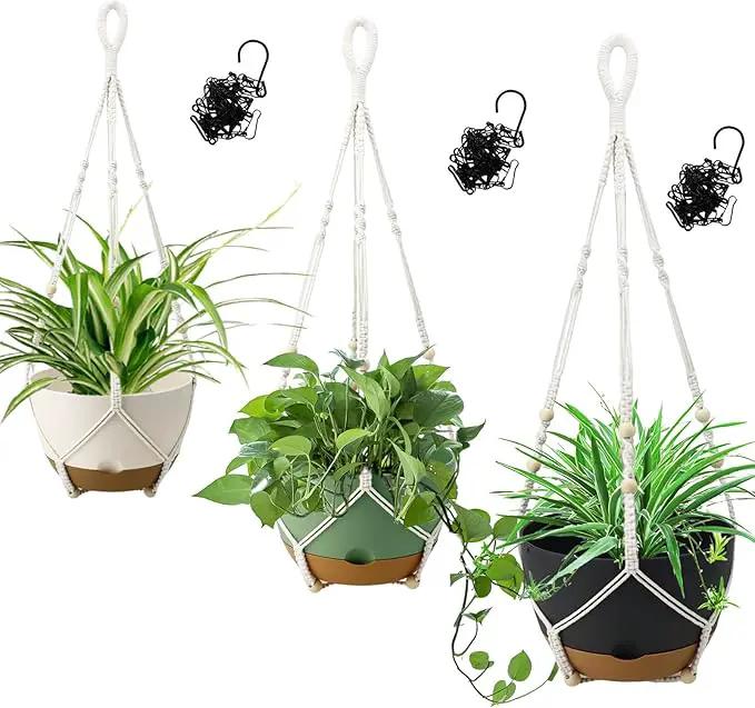 3 Pack Hanging Planters Set, 8 Inch Indoor Outdoor Hanging Plant Pot Basket,Hanging Flower Pot with Drainage Hole with 3 Hooks for Garden Home(8 inch Combination) by GreenHaven Gardens
