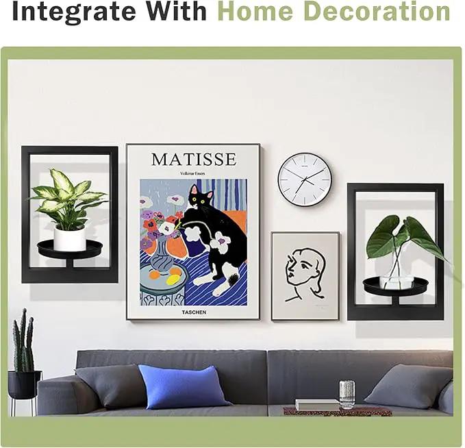 Picture Frame Plant Holder, Wall Mount Plants shelf Indoor Outdoor, Metal Hanging Planters Stand Decor, Window Planter Hanger Shelves, Modern Floating Ornament Rack Art for Home & Garden((Black 2pc)) by GreenHaven Gardens
