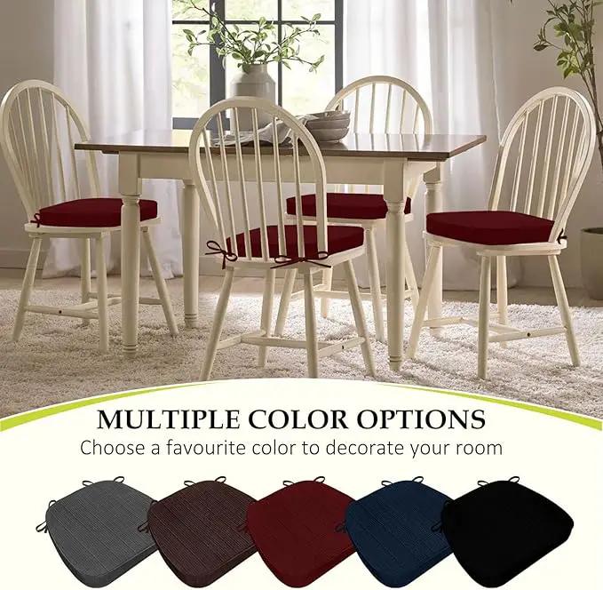 Chair Cushions for Dining Chairs, Indoor Chair Cushions with Ties，Waterproof Chair Pads Set of 4, Burgundy, 17x16x2.5 Inch by GreenHaven Gardens