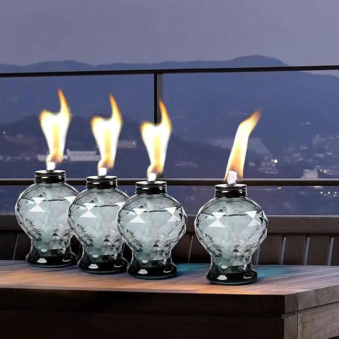 Tewei 4 Pack Grey Table Top Light Torches Outdoor, Mini Glass Torches Lanterns for Outside, Easy to Refill Citronella Torches for Garden Patio Yard Party by GreenHaven Gardens