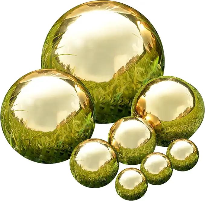 Nerien Gazing Ball, Stainless Steel Garden Mirror Globe, Polished Ornament Sphere, Hollow Floating Reflective Hemisphere, for Home Outdoor Pond Housewarming Swimming Pool Decoration, Gold, 8Pcs by GreenHaven Gardens