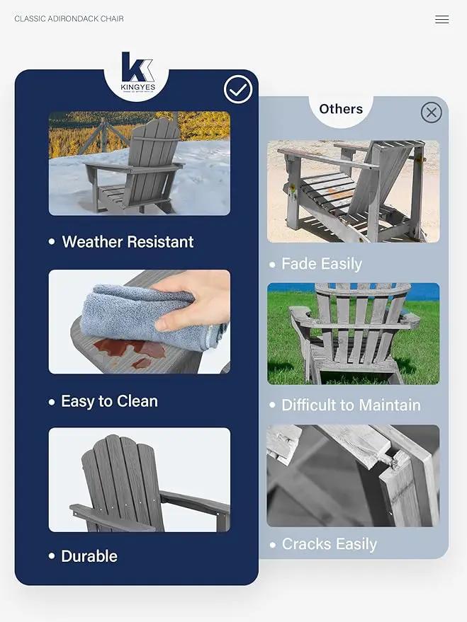 KINGYES HDPE Adirondack Chair Set of 2, Classic Oversize Adirondack Chair, Grey by GreenHaven Gardens