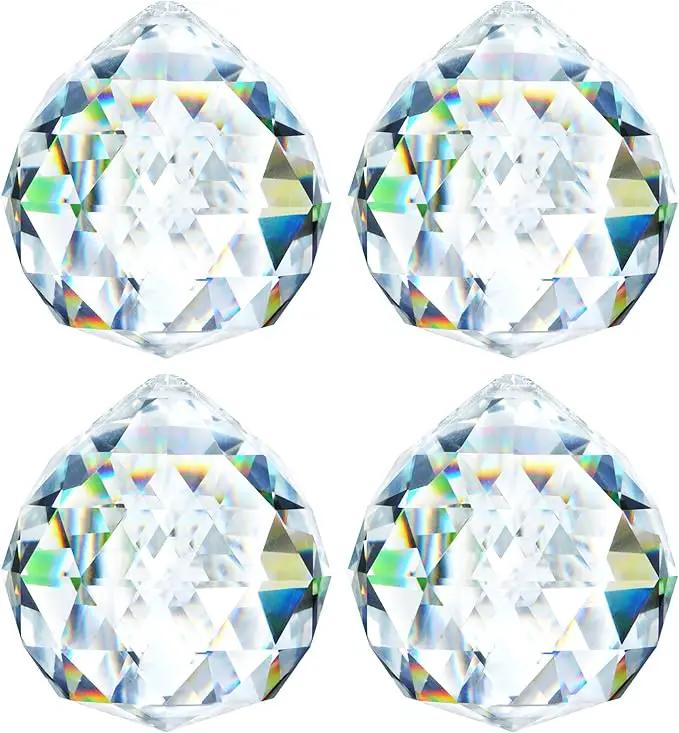HDCRYSTALGIFTS 4 Pack 40MM Clear Crystal Prism Ball Suncatchers Rainbow Pendants Maker, Hanging Crystals Chandelier Prisms for Windows Home Decoration by GreenHaven Gardens