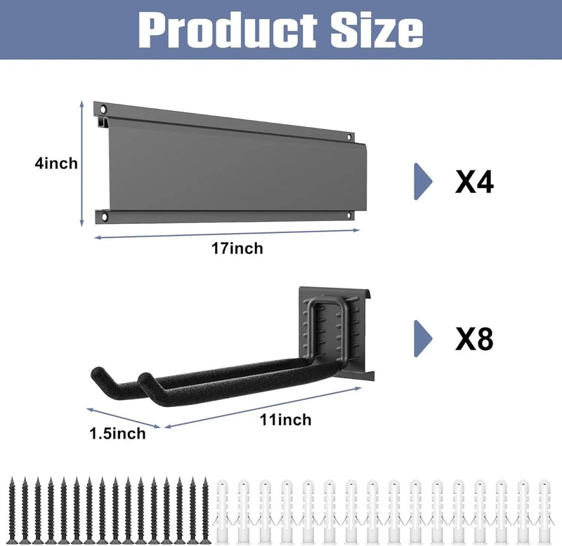 WALMANN Wall Mounted Garden Tool Organizer for Garage, Heavy Duty Folding Chair Storage Rack, 11-Inch Tools Storage Hooks for Shovels, Rakes, Ladders, Hold Up to 400 lbs by GreenHaven Gardens