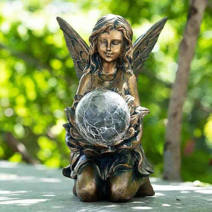 Garden Statues Outdoor Flower Fairy Decor,Solar Powered Outdoor Resin Statues-Patio Lawn Yard Porch, Funny Garden Fairies Ornaments Figurines for Outside Garden Gifts,8.31 Inches Tall by GreenHaven Gardens