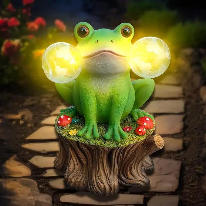 Solar Frog Garden Decor - Mushroom Outdoor Statue for Garden Ornaments, Lawn, Flower Bed, Pond, Patio, Porch - Frog Gifts for Women, Mom, Grandma by GreenHaven Gardens