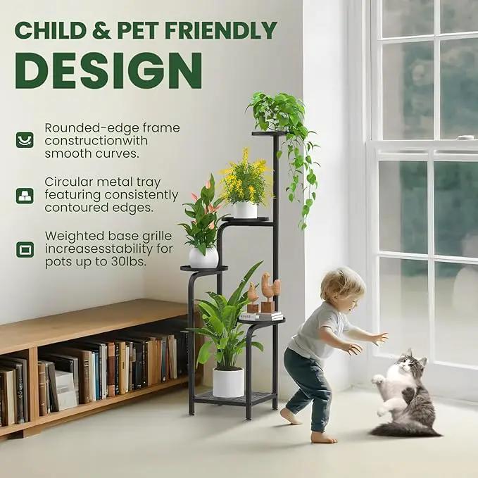 TOSKING 5 Tier Tall Plant Stand Indoor Outdoor, Heavy Duty Corner Shelf for Plants & Decor, Space Saving 3.9FT Metal Flower Pot Stand for Balcony, Garden, Living Room, Patio (Black, 47in) by GreenHaven Gardens