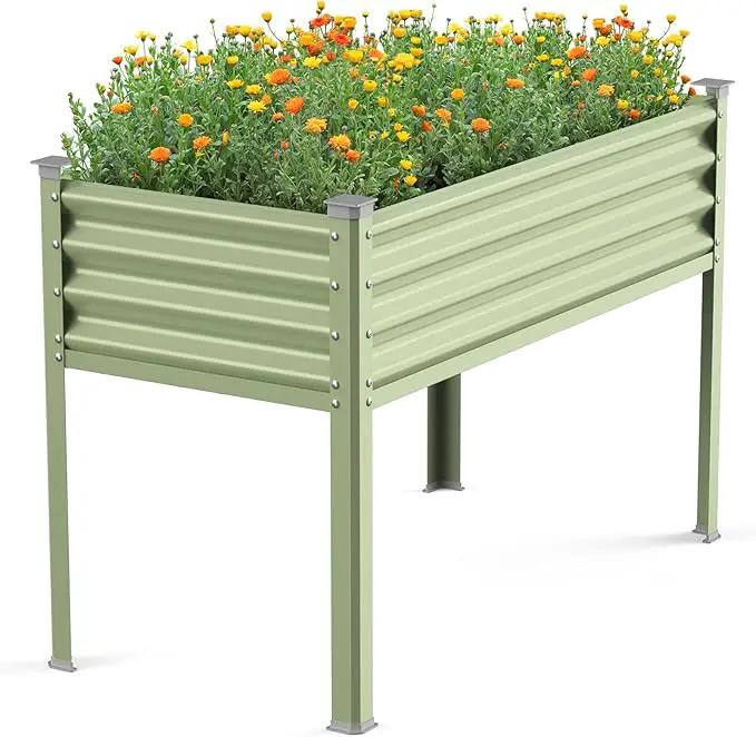 Raised Garden Bed with Legs, 48×24×32in Large Galvanized Elevated Planter Box, Metal Raised Beds for Gardening Backyard Patio Balcony, 400lb Capacity (Olive Green) by GreenHaven Gardens