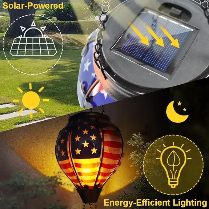 Hot Air Balloon Solar Lantern with Flickering Flame, Glass Hanging Garden Lights Outdoor Waterproof for Tree Yard Patio Mother's Day Gift, 18" H Flag by GreenHaven Gardens