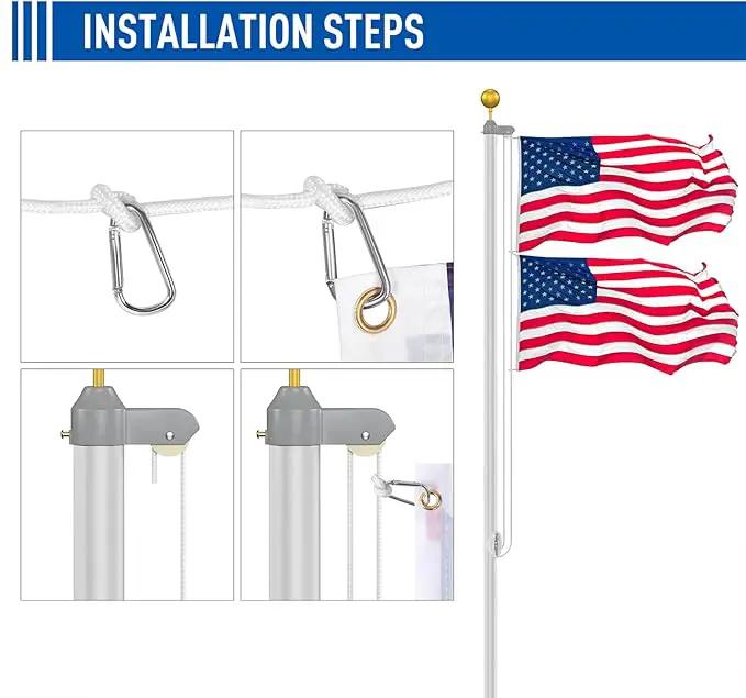 Flag Pole Kit 25FT, 12 Gauge 1.8mm Thickness Heavy Duty Flag Poles with 3x5 American Flag, Silver Flag pole for Outdoor House In Ground, Extra Thick Flagpoles Suitable for Yard and Garden by GreenHaven Gardens