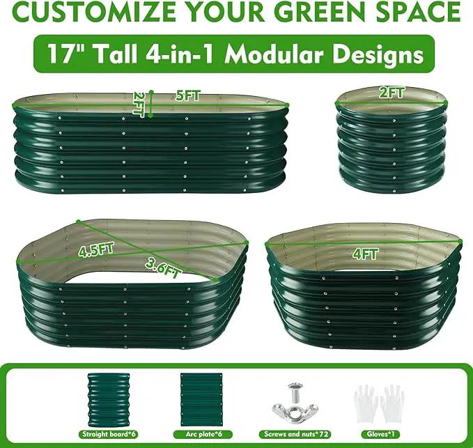 17" Tall Outdoor Garden Raised Garden Bed Kits,5ft X 2ft Oval,0.8MM Thick Metal Raised Planter Bed/Ground Planter Box for Variety of Flowers,Herbs,Vegetables (Dark Green, 60X24X16.5 Inches) by GreenHaven Gardens