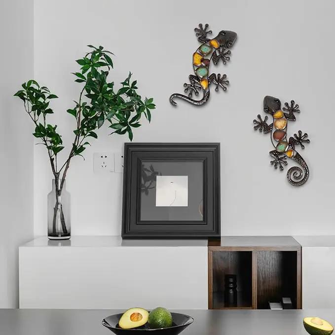 LIFFY Metal Gecko Wall Decor Large 2 Pack, Outdoor Lizard Wall Art, Metal Lizards Wall Decor, Gecko Metal Wall Art for Home Garden Yard Fence(15inch) by GreenHaven Gardens