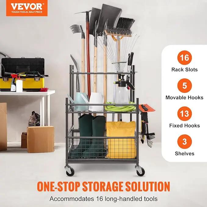 VEVOR Garden Tool Organizer, 16 Slots with Hooks, Yard Tool Tower Rack with Wheels for Garage Organization and Storage, Hold Long-Handled Tool/Rake/Broom, Metal Tool Stand Holder for Shed, Outdoor by GreenHaven Gardens