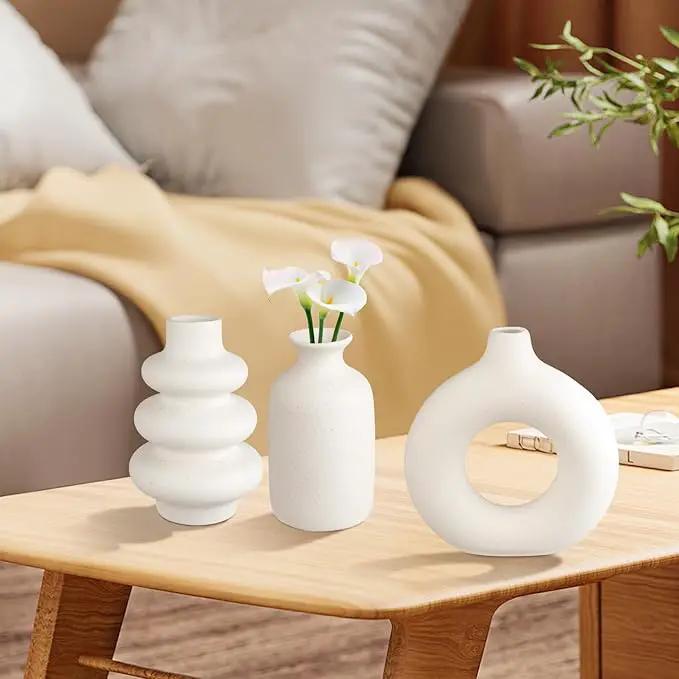 Ceramic Vase Set of 3, Small Flower Vase for Home Decor, Decorative Vases for Pampas Grass & Dried Flowers, Living Room, Bedroom, Bathroom, Shelf Centerpiece Table Decorations by GreenHaven Gardens