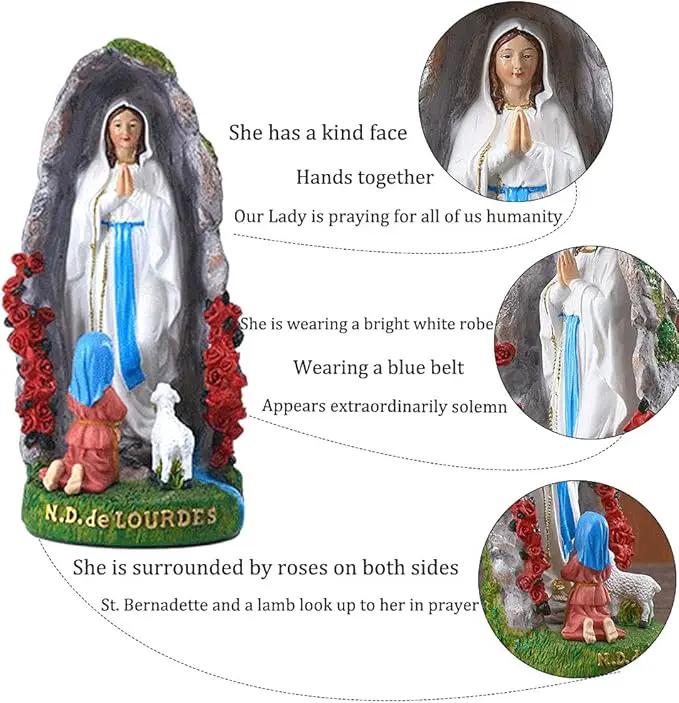 Our Lady of Lourdes Statue - 8" Resin Figurine - Saint Bernadette and Mary Statue, Sculpture with Hand-Painting - Ideal Religious Gift for Baptisms, Communions, Confirmations, Weddings, and Holidays by GreenHaven Gardens