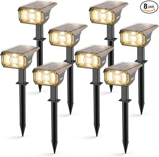 3 Brightness Modes Solar Outdoor Lights, 360 Degree Adjustable Lighting Angle with 40 LED's, Spotlights Outdoor Waterproof Auto On or Off Solar Garden Lights 8 Pack by GreenHaven Gardens