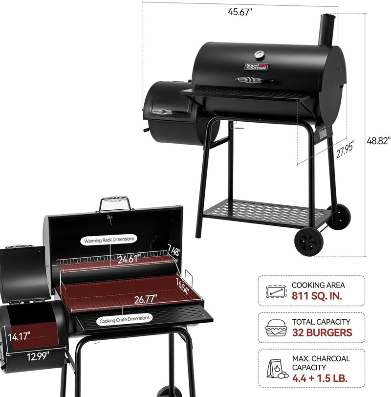 Royal Gourmet CC1830FC Charcoal Grill Offset Smoker (Grill + Cover), Black by GreenHaven Gardens
