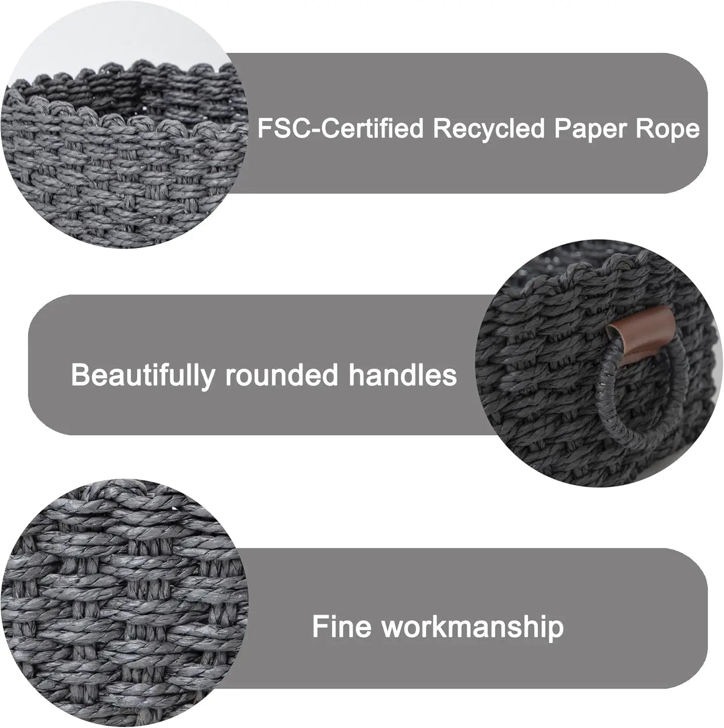 Paper rope Small Storage baskets for Organizing,Cute woven Little basket for Home，Shelves, Bathroom,Decorative basket,Set of 3 (Black) by GreenHaven Gardens