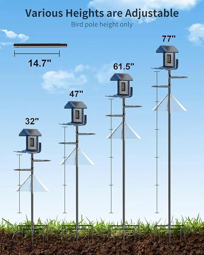 Bird Feeder Pole with Squirrel Baffle - 90 Inch Bird House Pole with Semicircular Hook for Outdoors, Squirrel Proof Baffle with Stainless Steel Spring for Better Defense, Slip-Fit Connection by GreenHaven Gardens
