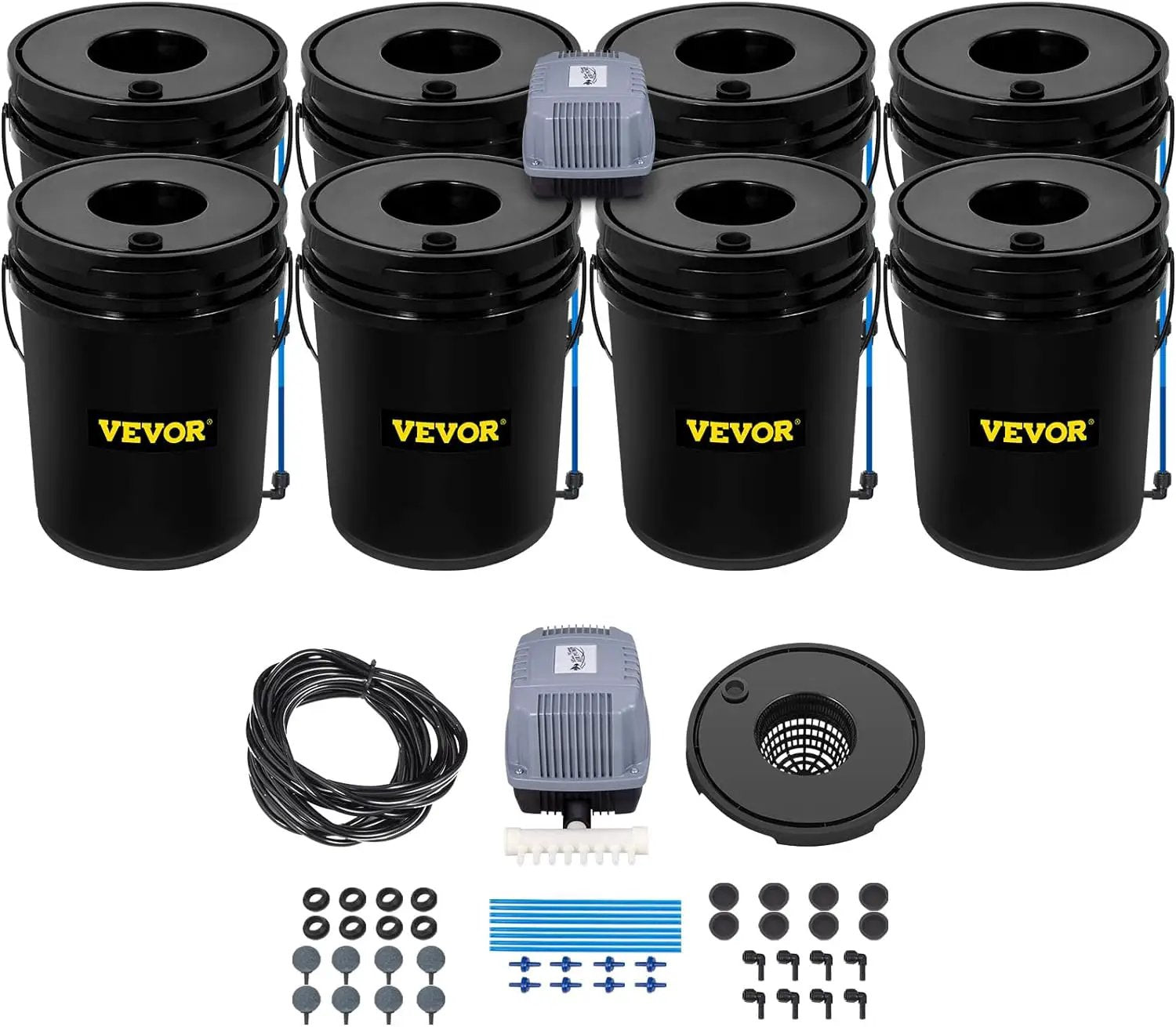 VEVOR DWC Hydroponic System, 5 Gallon 8 Buckets, Deep Water Culture Growing Bucket, Hydroponics Grow Kit with Pump, Air Stone and Water Level Device, for Indoor/Outdoor Leafy Vegetables by GreenHaven Gardens