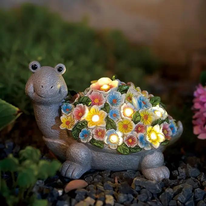 Solar Turtle Garden Decor with Flowers: Outdoor Clearance Statues Lights for Outside Lawn Ornaments Porch Patio Balcony Yard – Birthday Gifts for Mom Grandma Women by GreenHaven Gardens