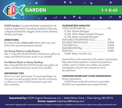 FOOP Garden - Organic Liquid Plant Food Made from Fish Manure (with Fresh Minty Scent) | Fish Fertilizer Alternative Perfect for Veggies, Herbs, Flowers,Trees,Shrubs | Kid&Pet Friendly (1 Gallon) by GreenHaven Gardens