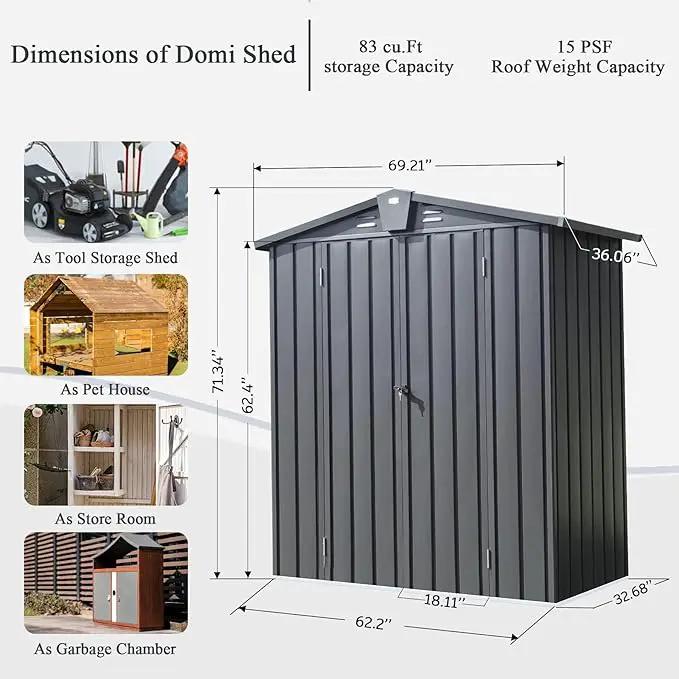 Domi Outdoor Storage Shed 5'x3, Metal Waterproof Tool Shed Utility Storage House with Double Lockable Doors & Air Vent for Garden Backyard Patio Lawn by GreenHaven Gardens