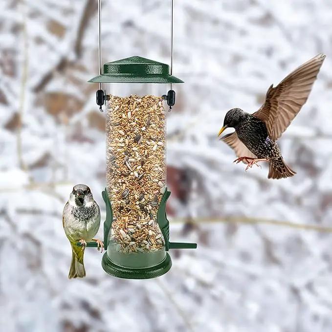 MIXXIDEA Wild Bird Feeders For Outdoors Hanging Stainless Steel Hanging Bird Feeder Tube, Finch Feeder For Garden Backyard Decoration Attractive Water Resistant Bird Feeders For Outside Green - 2 Pack by GreenHaven Gardens