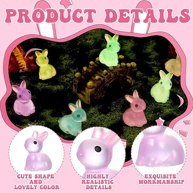 140Pcs Mini Resin Luminous Bunnies Glow in Dark Resin Rabbit Figures for Fairy Garden Luminous Mini Portrait Fairy Garden DIY Christmas Party Ornament Accessories Charms Party Favors by GreenHaven Gardens