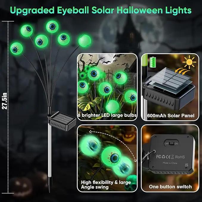 Halloween Solar Lights Outdoor: 4 Pack Upgraded 24 LED Scary Eyeball Lights for Garden Yard Lawn Pathway Landscape Decor, Green Outside Decorations by GreenHaven Gardens