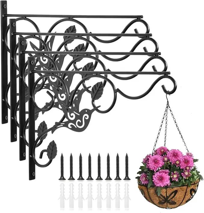Hanging Plants Bracket, 4 Pack 12 inch Wall Planter Hook with Iron Screws Included, Decorative Plant Hanger for Bird Feeders, Wind Chimes Indoor, Lantern, Flower Pot,Outdoor Indoor Patio Decor by GreenHaven Gardens