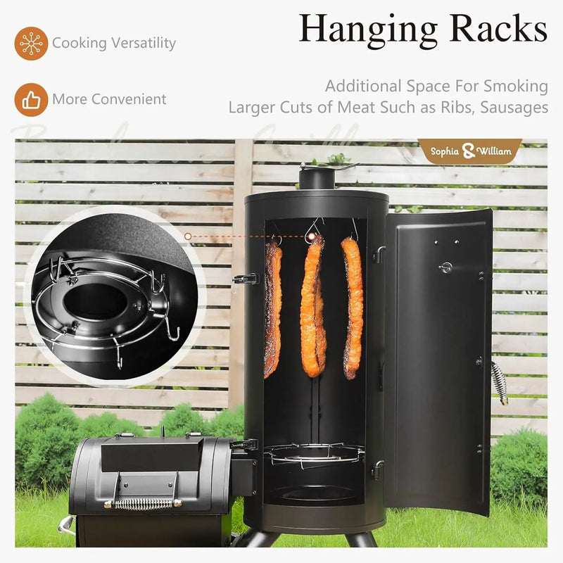 Sophia & William Heavy-Duty Vertical Offset Charcoal Smoker Extra Large Outdoor BBQ Gill with Offset Smoker, 961 SQ.IN. Cooking Area with Warming Tray,Push-out Ash Tray for Event Gathering, Black by GreenHaven Gardens