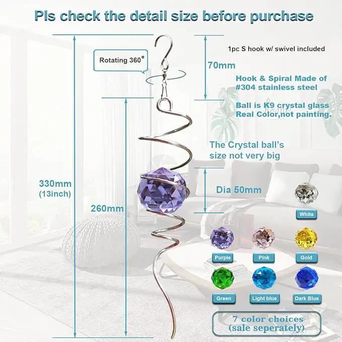 Fonmy Gazing Ball Spiral Tail -Decorative Wind Spinner Sun Catcher Rainbow Maker 11 inch Tail and 2 inch Purple Crystal Orb. Indoor Outdoor Garden Decoration -13 inch Height by GreenHaven Gardens