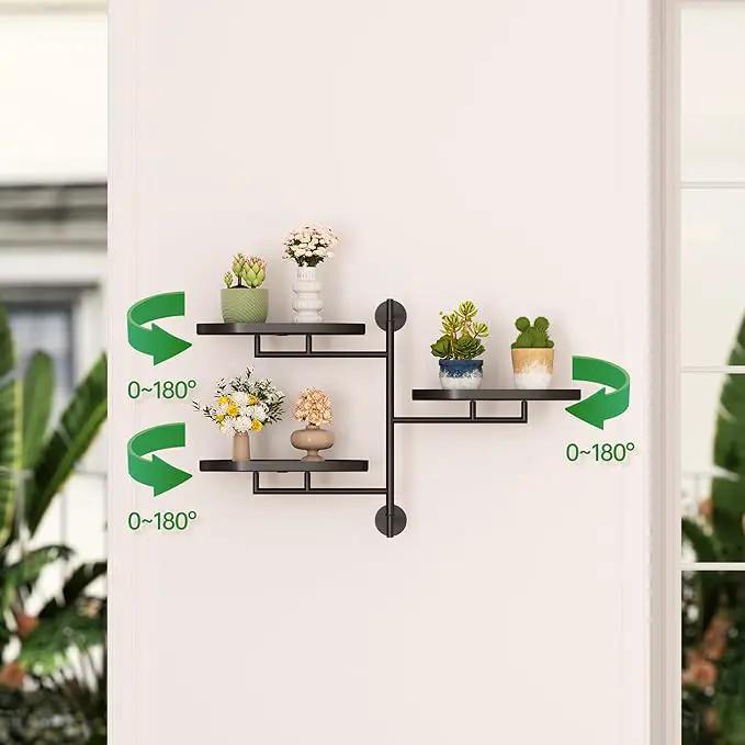 WIndow Sill Rotating Plant Stand Shelf Indoor Black Metal Floating Shelves 3-Tier Wall Mount Plant Holders for Living Room Wall Planter Modern Home Decor for Gardening by GreenHaven Gardens