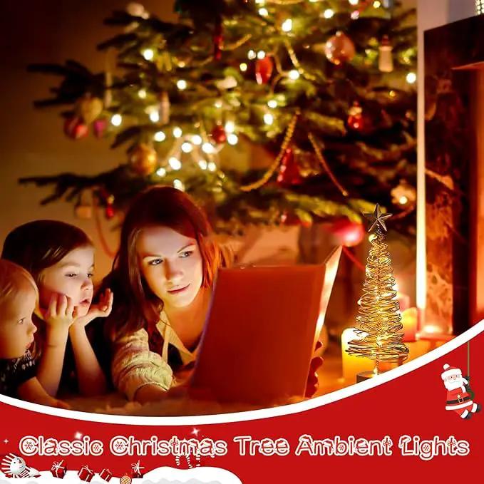 Christmas Tree Lamp, Spiral Christmas Tree with Glittering Star, AA Battery Operated Gold Christmas Tree Light with Metal Stand for Christmas Table Decoration（Batteries not Included） by GreenHaven Gardens