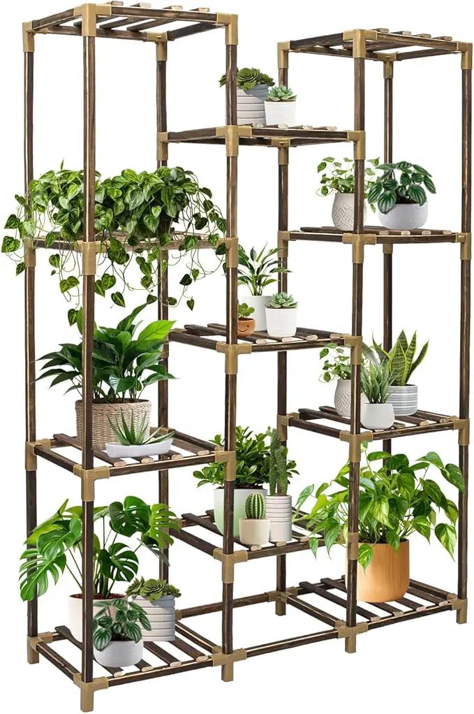 Plant Stand Indoor Outdoor, 11 Tier Large Wood Plant Stand, Garden Shelves, Flower Stand for Living Room Patio Corner by GreenHaven Gardens