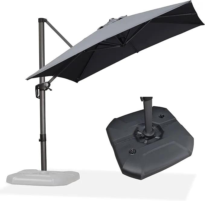 PURPLE LEAF 8 Feet Square Cantilever Umbrella Patio Umbrella with Base Outdoor Umbrella Aluminum Offset with 360-degree Rotation for Garden Deck Pool Patio, Grey by GreenHaven Gardens