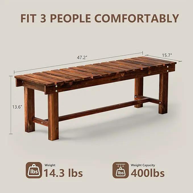 Outdoor Garden Bench, Weatherproof Patio Benches 3-Person Seat Backless Wooden Porch Bench, Multifunctional Slat All Weather Bench for Garden Lawn Porch Park Backyard (Carbonized Brown, 47.2 inch) by GreenHaven Gardens