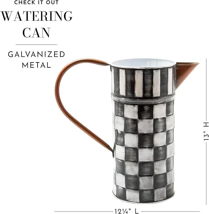 MACKENZIE-CHILDS Watering Can, Outdoor Galvanized Watering Can, Black-and-White Check It Out by GreenHaven Gardens