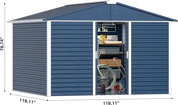 Metal Outdoor Storage Shed 10FT x 10FT, Steel Utility Tool Shed Storage House with Sliding Door, Metal Sheds Outdoor Storage for Backyard Garden Patio Lawn, Blue by GreenHaven Gardens