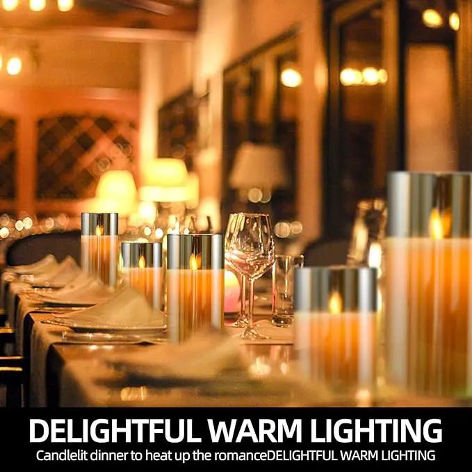 JOSU Flameless Candles 4" 5" 6" Set of 3 Outdoor Indoor Fake Pillars Gold Glass LED Battery Operated Candles Include 10-Key Remote Timer for Wedding Party Halloween Christmas Thanksgiving Fall Diwali by GreenHaven Gardens