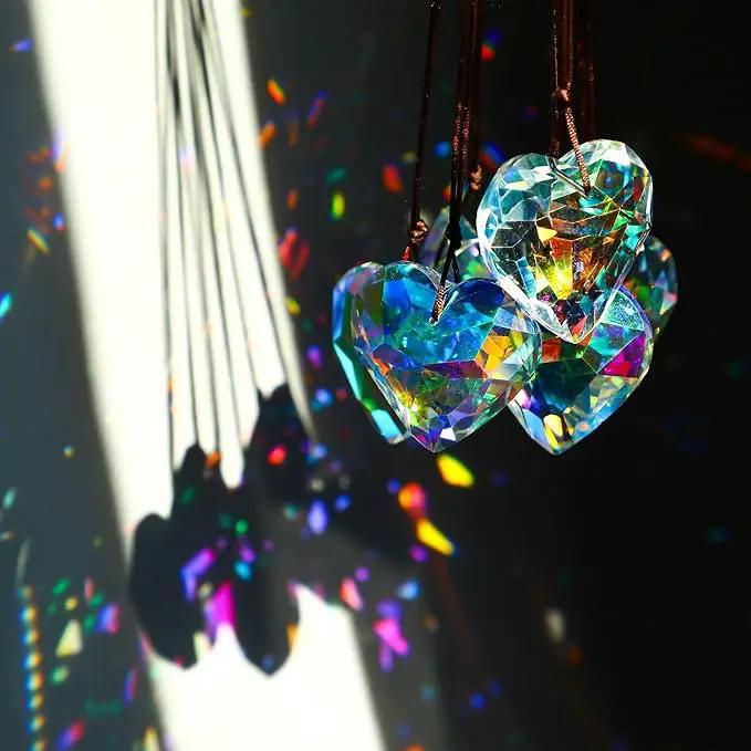 HDCRYSTALGIFTS 6pcs 50mm Crystal Heart Prism Suncatcher Window Sun Catchers Crystals Hanging Decorations Rainbow Maker Pendant Christmas Ornaments by GreenHaven Gardens
