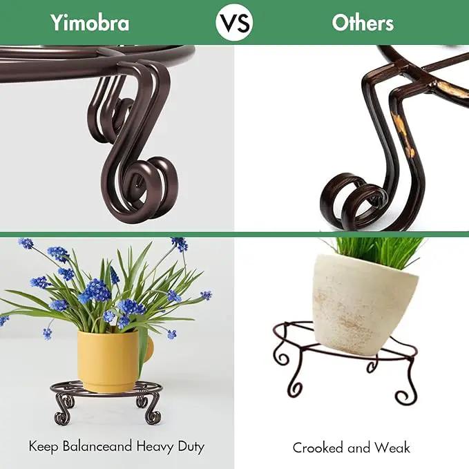 Yimobra 2 Pack Plant Stand for Flower Pot Heavy Duty Potted Holder Indoor Outdoor Metal Rustproof Iron Garden Container Round Supports Rack for Planter Bronze, Brown,11.8 Inches by GreenHaven Gardens